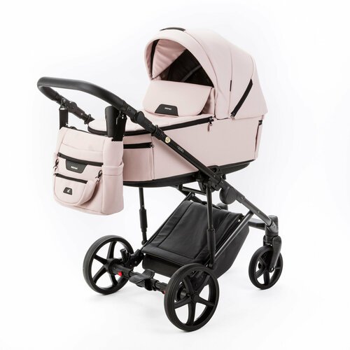 Универсальная детская коляска Adamex Zico NEW Deluxe ZN-SA15 2в1 (Светло-розовая экокожа)