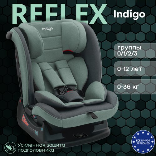 Автокресло Indigo REFLEX растущее 0-36 кг, группа 0,1,2,3, зеленый-серый