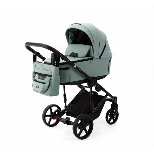 Универсальная детская коляска Adamex Zico NEW Deluxe ZN-SA20 2в1 (Серо-зеленая экокожа)