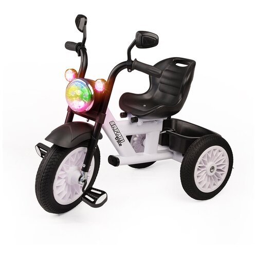Велосипед детский трехколесный со светом и звуком, резиновые безвоздушные колеса, белый