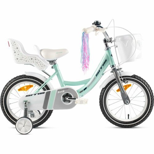 Велосипед Sitis Marie 14' (2024) детский для девочек, стальная рама с барабанными тормозами, 1 скорость, для роста 95-110 см, цвет Mint
