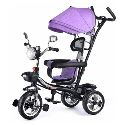 Велосипед детский трёхколесный, с родительской ручкой и козырьком ROCKET 5088-3, фиолетовый
