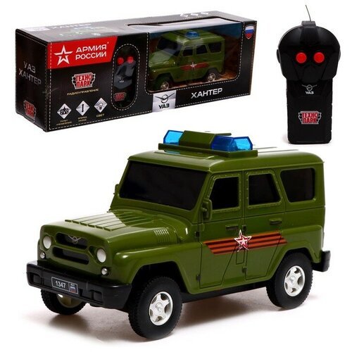Машина радиоуправляемая УАЗ хантер армия россии 15 см, свет, зеленый. Технопарк / машинки и техника