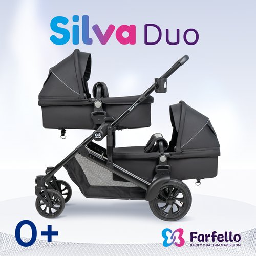 Детская коляска-трансформер для двойни Silva Duo Farfello, с рождения до 3 лет, цвет черный